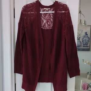Women's Burgundy Lace Open Cardigan